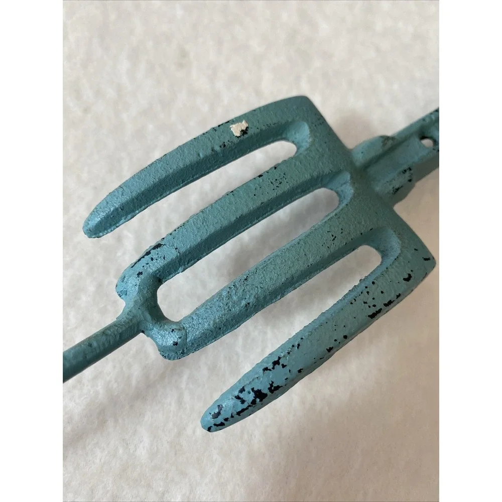 Cast Iron Garden Fork‎ Wall Hook Distressed Blue 12
